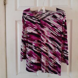 TanJay Blouse Fuchsia, Black and White Size Small